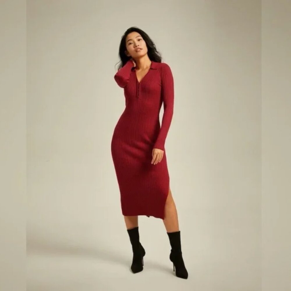 Abercrombie & Fitch Ribbed Polo Midi Sweater Dress